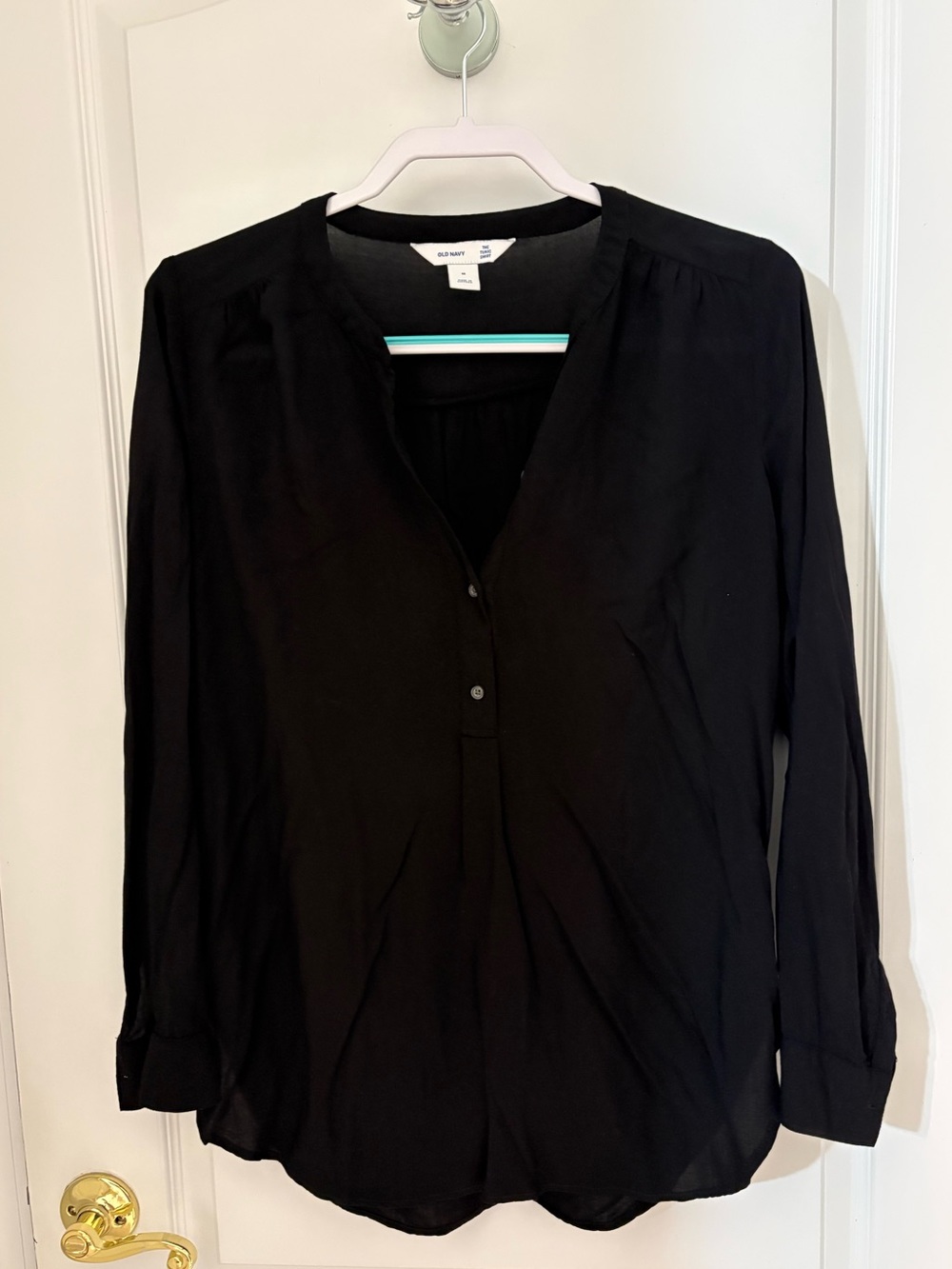 Old Navy Black Split-Neck Button-Front Blouse